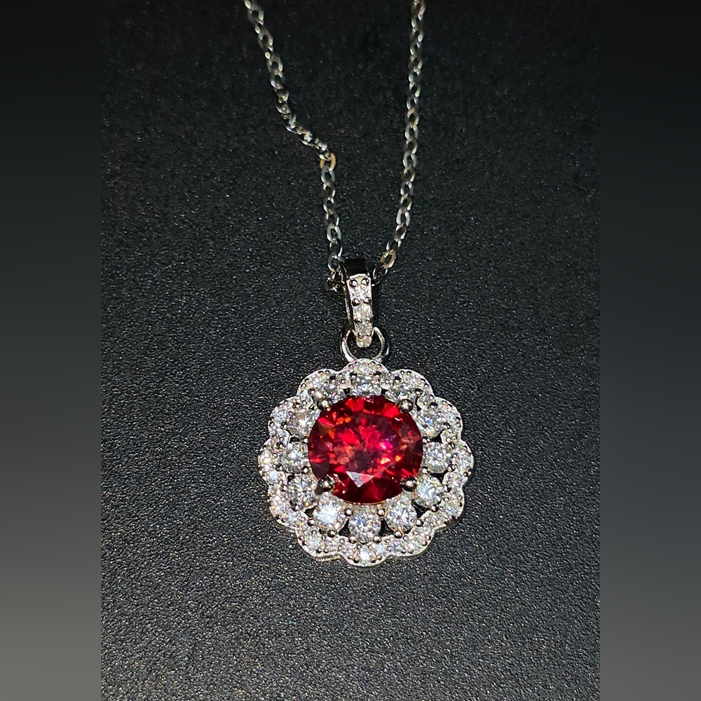 2CTW Dainty Red Moissanite Diamond Necklace . S925 Silver